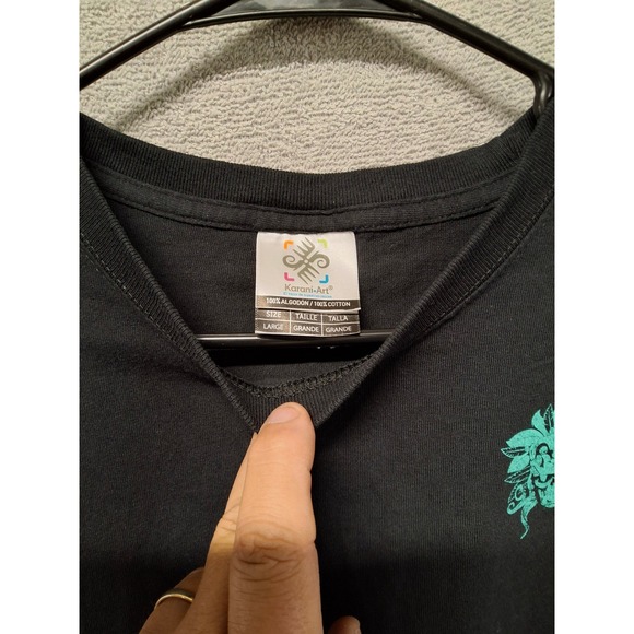 Karani-Art Mens Black Aztec Skull Feathered Serpent Graphic T-Shirt Large Cotton - Picture 2 of 3